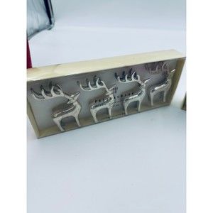 Pottery Barn prancing reindeer place card holders Set Of 4 in Box Silvertone